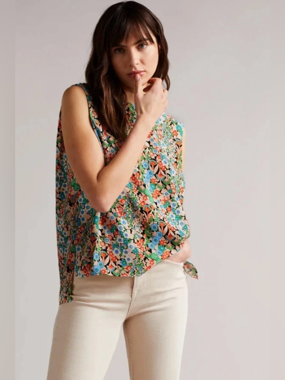 Ted Baker London Women’s Floral Nelliy Sleeveless Top Shoulder Detail Size 6
